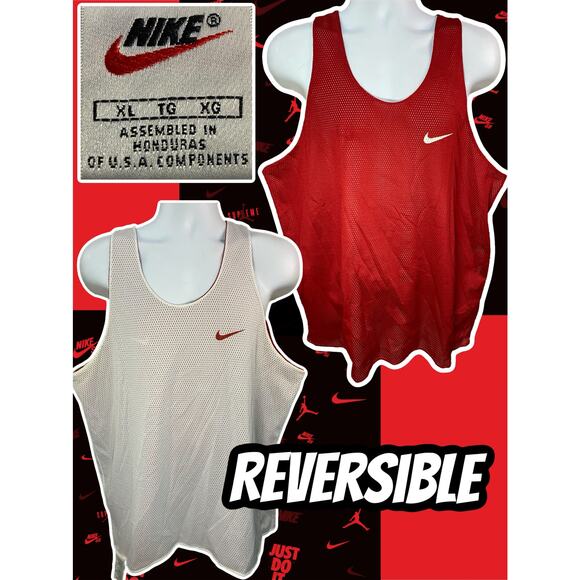 1990s Mens Nike Reversible Tank Top Size XL Vintage Retro Sportswear Red & White - Picture 1 of 11